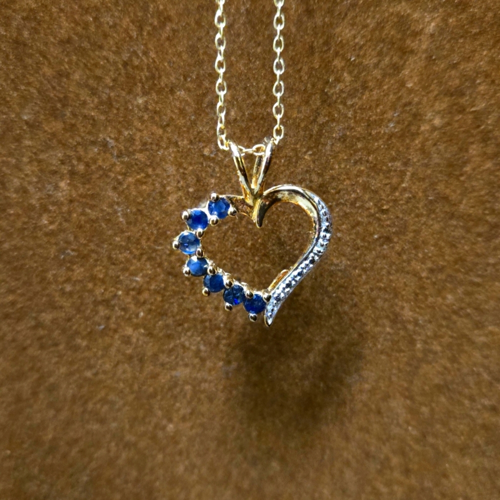 Sapphire & Diamond Heart Pendant Necklace